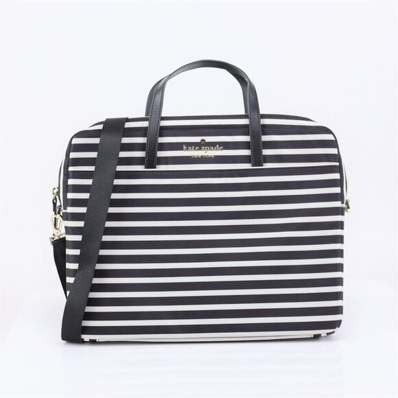 NEW Kate Spade Stripe Computer Laptop Commuter Bag Black White - Picture 5 of 13